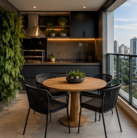 Varanda gourmet urbana inteligente para apartamentos ChatGPT