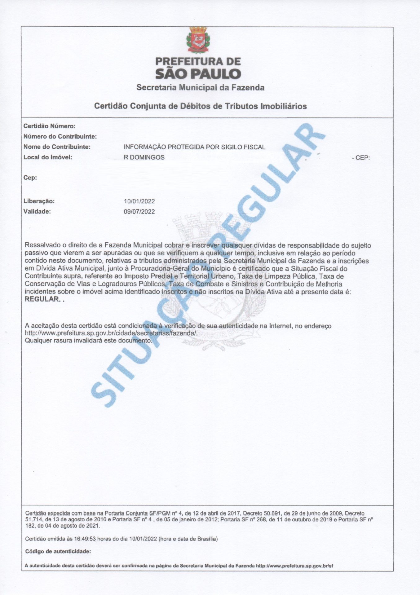 Certidão Negativa de IPTU